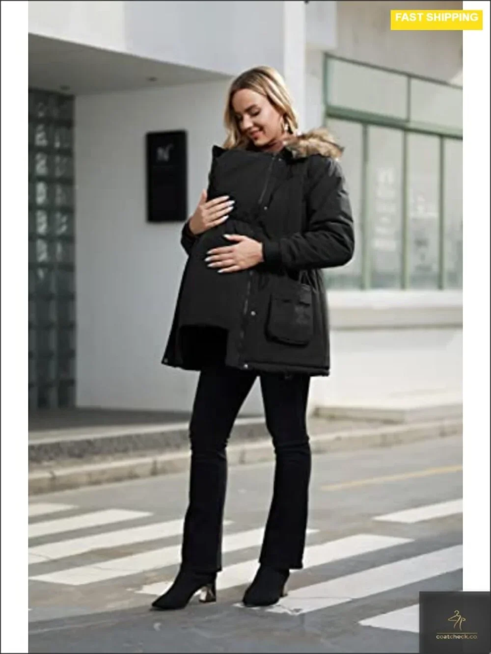 Maternity Winter Coat 3-in-1 Baby Wearing Jacket Fleece Lined Windproof